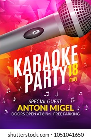 Karaoke party invitation poster design template. Karaoke night flyer design. Music voice concert.