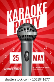 Karaoke party invitation poster design template. Karaoke night flyer design. Music voice concert.