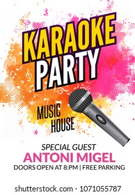 Karaoke party invitation poster design template. Karaoke night flyer design. Music voice concert.