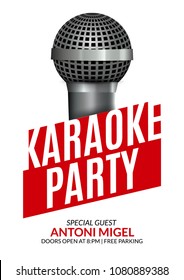 Karaoke party invitation poster design template. Karaoke night flyer design. Music voice concert.