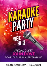 Karaoke party invitation poster design template. Karaoke vocal night flyer design. Music broadcast voice sound concert.