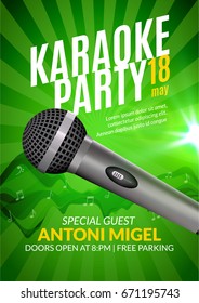 Karaoke Party Invitation Poster Design Template. Karaoke Night Flyer Design. Music Voice Concert.