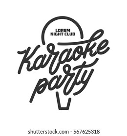 Karaoke party lettering advertising. Hand crafted calligraphy for karaoke club. Typography vector vintage illustration.