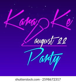 Karaoke party lettering poster with microphone. Flat vector illustration isolated on white background.