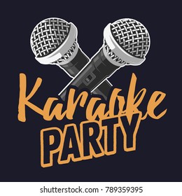 Karaoke Party Music Design With Microphones. Vector Graphic