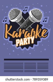 Karaoke Party Music Poster Design With Microphones. Vector Graphic