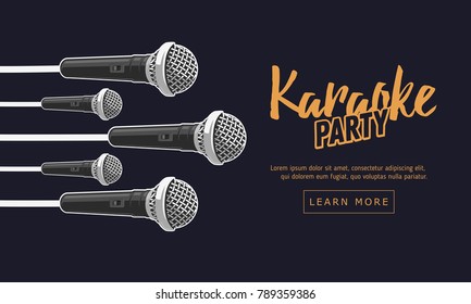 Karaoke Party Music Web Design With Microphones. Vector Graphic