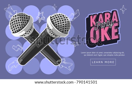 Karaoke Party Music Web Design With Microphones. Vector Graphic