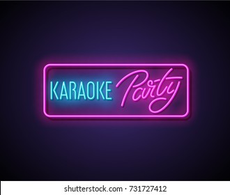 Karaoke party neon light sign. Vector illustration.