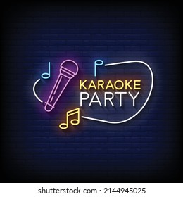 Karaoke Party Neon Signs Style Text Vector