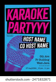 Karaoke party or karaoke night poster design, sing along night, vector format with cool background and paper texture, grunge effect, sing night gigs