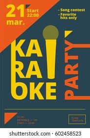 Karaoke party poster or flyer template in A4 size. Song contest pre-made layout. Music night club event banner or promotional material.