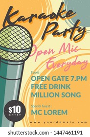 Karaoke Party Poster with microphone and sound system in vintage style design