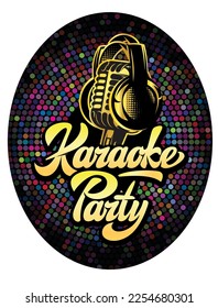 Karaoke party. Vector colored template with headphones and microphone. Abstract background.