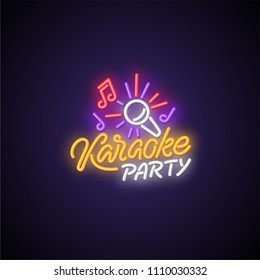 Karaoke patry neon signboard. Vector illustration.