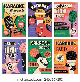 Cartel de karaoke. Afiche de música con lugar para la invitación del espectáculo de música de texto Anuncios recientes del Vector