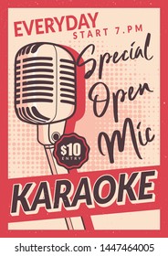 Karaoke Poster Design in Vintage Style with microphone