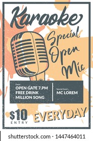 Karaoke Poster Design in Vintage Style with microphone