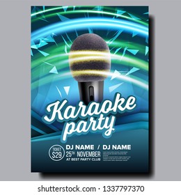 Karaoke Poster Vector. Colorful Instrument. Technology Symbol. Karaoke Party Flyer. Music Night. Radio Microphone. Retro Concert. Competition. Media Announcement. Luxury. Realistic Illustration