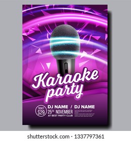 Karaoke Poster Vector. Dance Karaoke Music Event. Technology Symbol. Festival Concept. Live Singer. Realistic Illustration