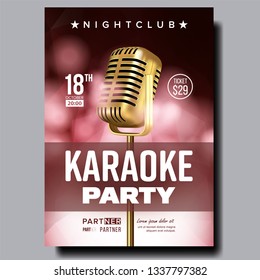 Karaoke Poster Vector. Dance Karaoke Music Event. Technology Symbol. Festival Concept. Live Singer. Realistic Illustration