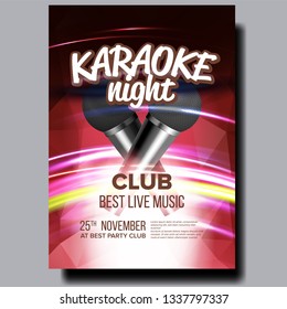 Karaoke Poster Vector. Sing Song. Karaoke Dance Event. Vintage Studio. Musical Record. Broadcast Object. Communication Style. Colorful Instrument. Technology Symbol. Realistic Illustration