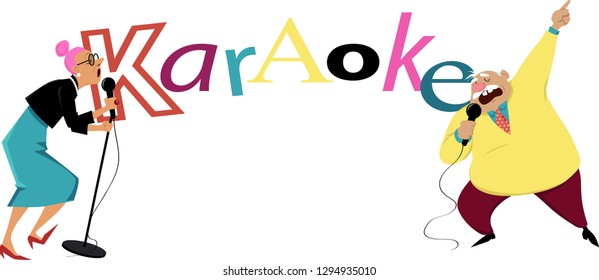 Karaoke at retirement home banner, EPS 8 vector illustration	