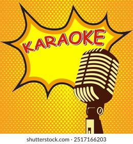 Karaoke. Retro microphone music pop art style background. Vector illustration