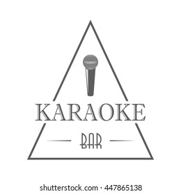 Karaoke signboard. Triangular badge and label on white background for bar advertising. Monochrome vector illustration.