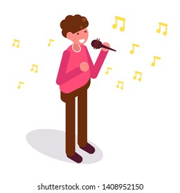 Karaoke singer. Isometry Vector. Cartoon. Isolated art on white background. Flat