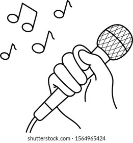 Karaoke and singing. Vector outline icon.