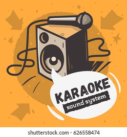 Karaoke Sound System  Music Design With A Speaker And A Microphone Illustration And A Speech Bubble For Text. Vector Graphic.