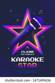 Karaoke Star night poster template design with microphone. Vector illustration