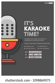 It's Karaoke Time Event Poster with Mic Vector Illustration