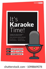 Afiche del evento horario de Karaoke con ilustración del vector del micrófono