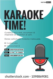 It's Karaoke Time Event Poster with Mic Vector Illustration