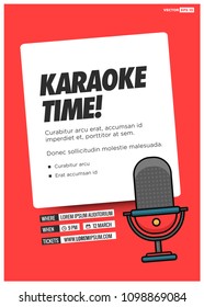 It's Karaoke Time Event Poster with Mic Vector Illustration