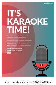 It's Karaoke Time Event Poster with Mic Vector Illustration