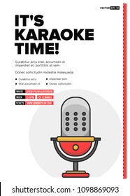 It's Karaoke Time Event Poster with Mic Vector Illustration