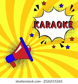 Karaoke Vektor Design mit Cartoon, Comic Speech Bubble im Pop-Art-Stil. Karaoke Pop Art Comic-Stil. Kann für Unternehmen, Marketing und Werbung verwendet werden.