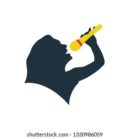 Karaoke womans silhouette icon. Flat color design. Vector illustration.