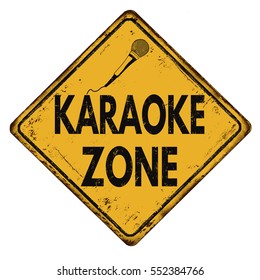 Karaoke zone vintage rusty metal sign on a white background, vector illustration