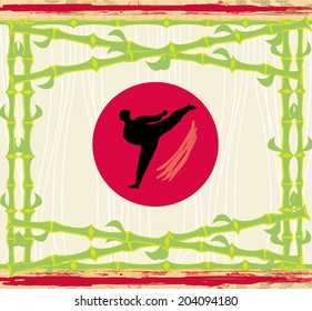 karate - abstract card, bamboo frame