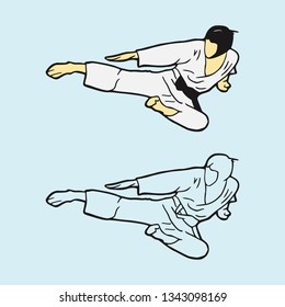 Karate air kick black belt sports vintage logo vector