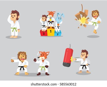 karate animal cartoon set