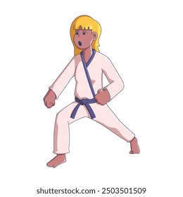 Karate Athlete Cute Flat Art Cartoon Vector