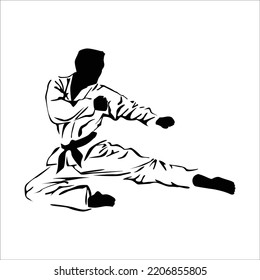 karate athlete silhouette design. man doing front jump kick. martial art vector illustration.