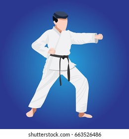 Karate Athletes Sportsman Games Icon Set. 3D Isometric Athlete. Sporting Championship People. Sport  kato events Vector Image.