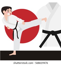 Karate athletic sport vector cartoon illustration set