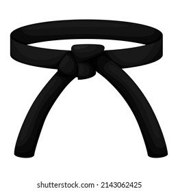 Karate belt black color isolated on white background. Design icon of Japanese martial art in flat style. Vector illustration.